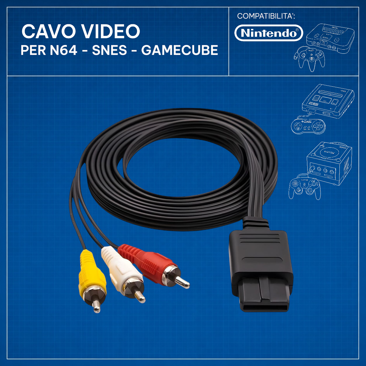 Cavo Video AV RCA Compatibile Nintendo SNES, Nintendo 64 e Nintendo GameCube
