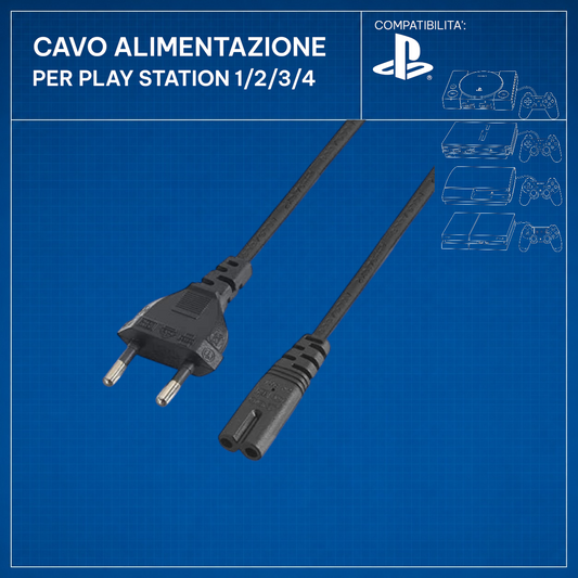 Sony - Cavo Alimentazione Compatibile PlayStation 1 / PlayStation 2 / PlayStation 3 / PlayStation 4