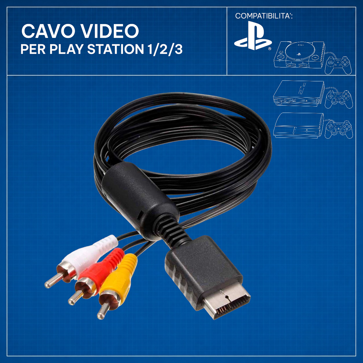 Sony - Cavo Video AV RCA Compatibile PlayStation 1 / PlayStation 2 / PlayStation 3