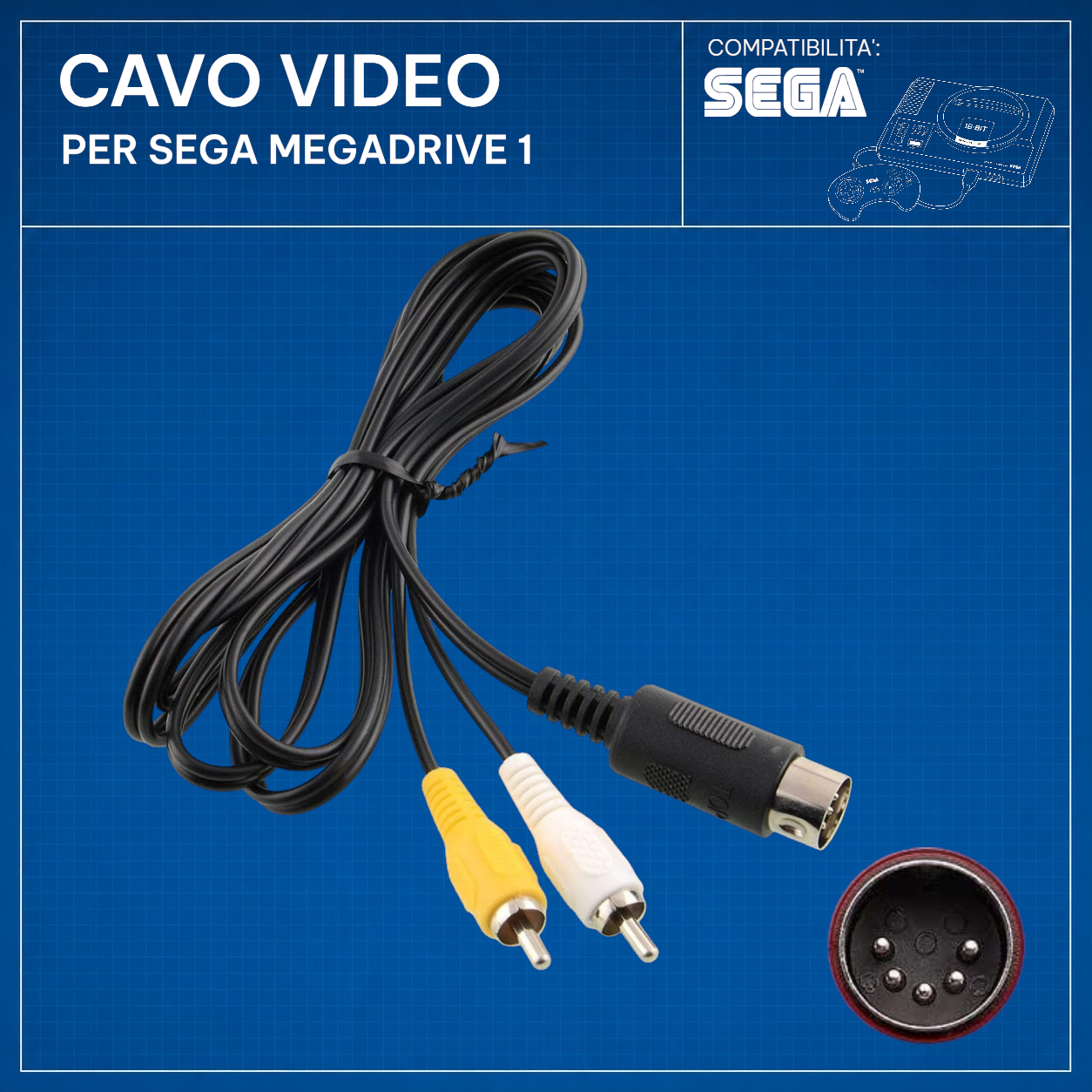 SEGA – Cavo Video AV RCA Compatibile – Mega Drive 1
