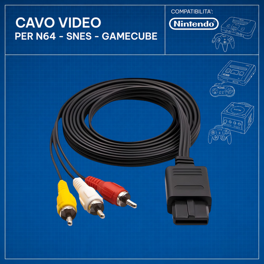 Cavo Video AV RCA Compatibile Nintendo SNES, Nintendo 64 e Nintendo GameCube
