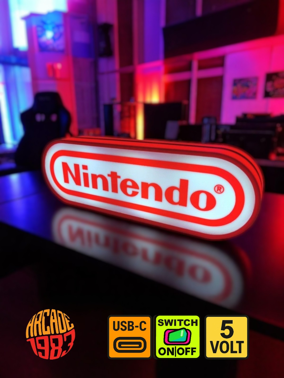 Insegna LED Retro – Logo Nintendo Luminoso – Gaming Room Decor