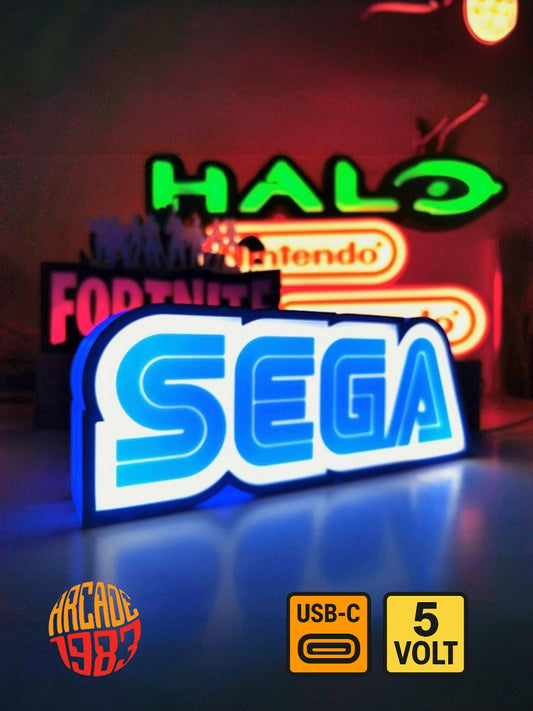 Insegna LED Retro – Logo SEGA Luminoso – Gaming Room Decor